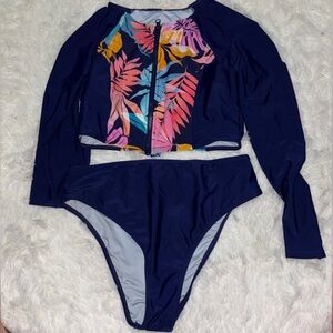 Floral Long Sleeve 2-Piece Swimsuit